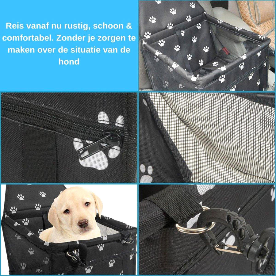 Ariko Autostoel Hond / Kat / Puppy - Opvouwbaar Waterbestendig Honden / Kat zitje - Dieren zitje voor in de auto - Hondenmand - 40 x 40 x 25 cm - Incl Opvouwbaar voerbakje en borstel - Veiligheidsband - Schone auto