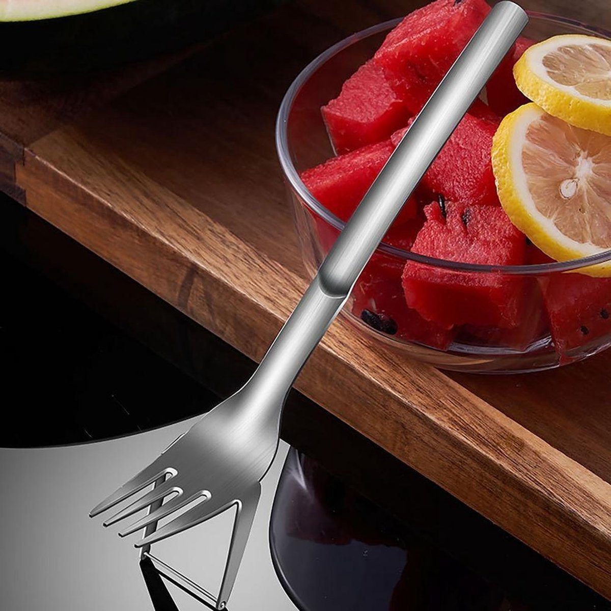 Ariko Coupe-pastèque et fourchette en acier inoxydable | Trancheur de melon | Couverts à melon | Fourchette à dessert | pastèque | Couper le melon | acier inoxydable