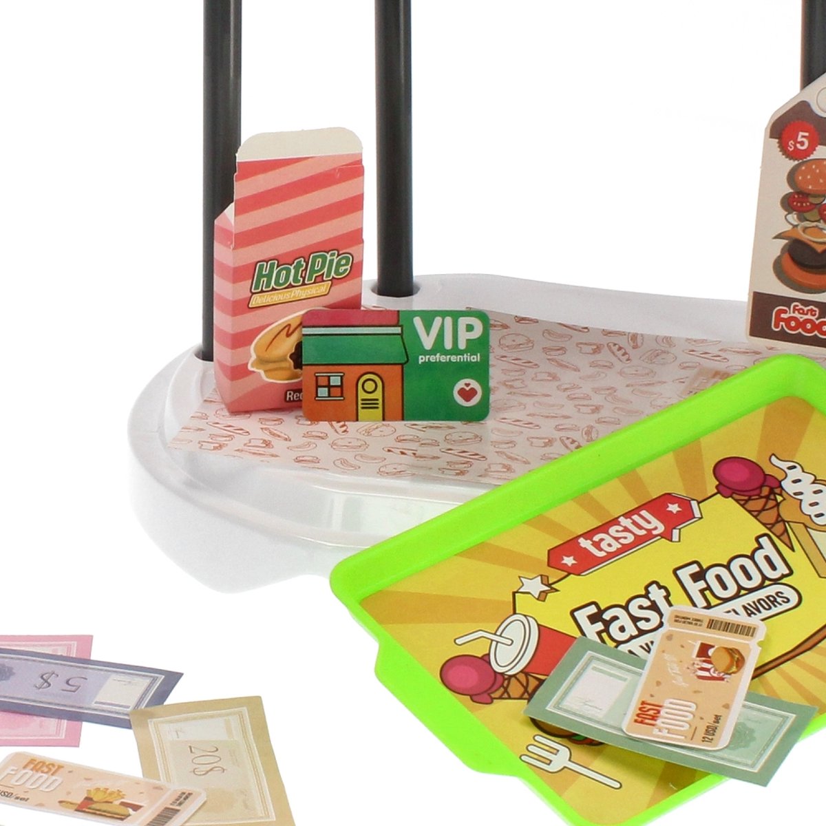 <tc>Ariko</tc>  Toy Suitcase Fast-food shop 58 pieces - hamburgers, popcorn, sauces, tongs and much more - handy take-along suitcase