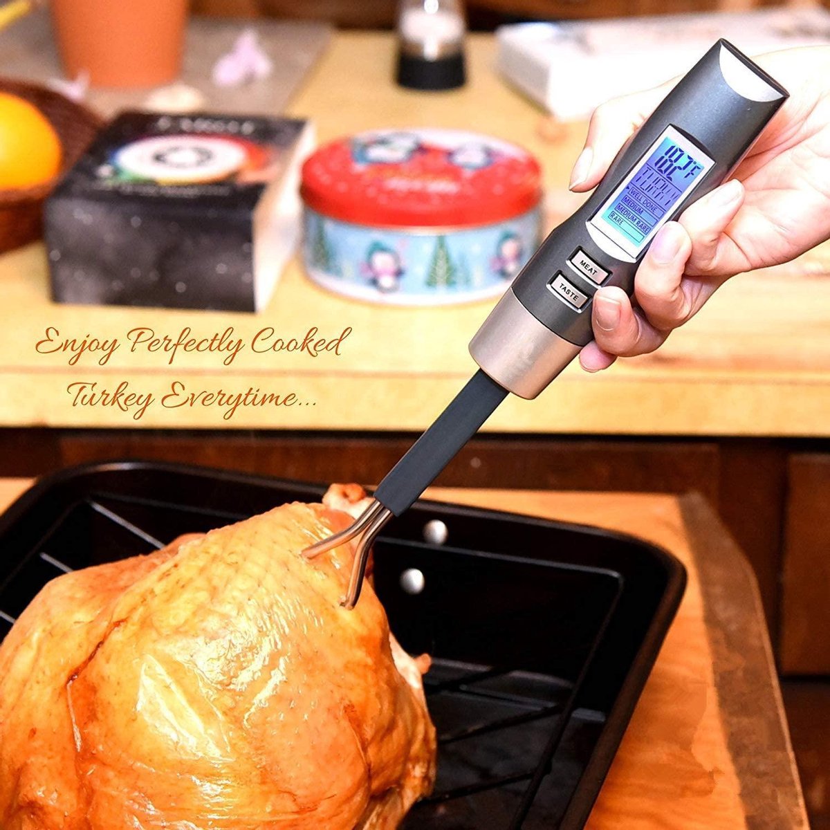 Vleesthermometer | BBQ vleesvork | -50 tot +300 Graden | RVS | 3-5 Seconden | LED scherm met backlight | Temperatuur alarm | Inclusief batterijen | Voor Barbecue en Grill - Ariko