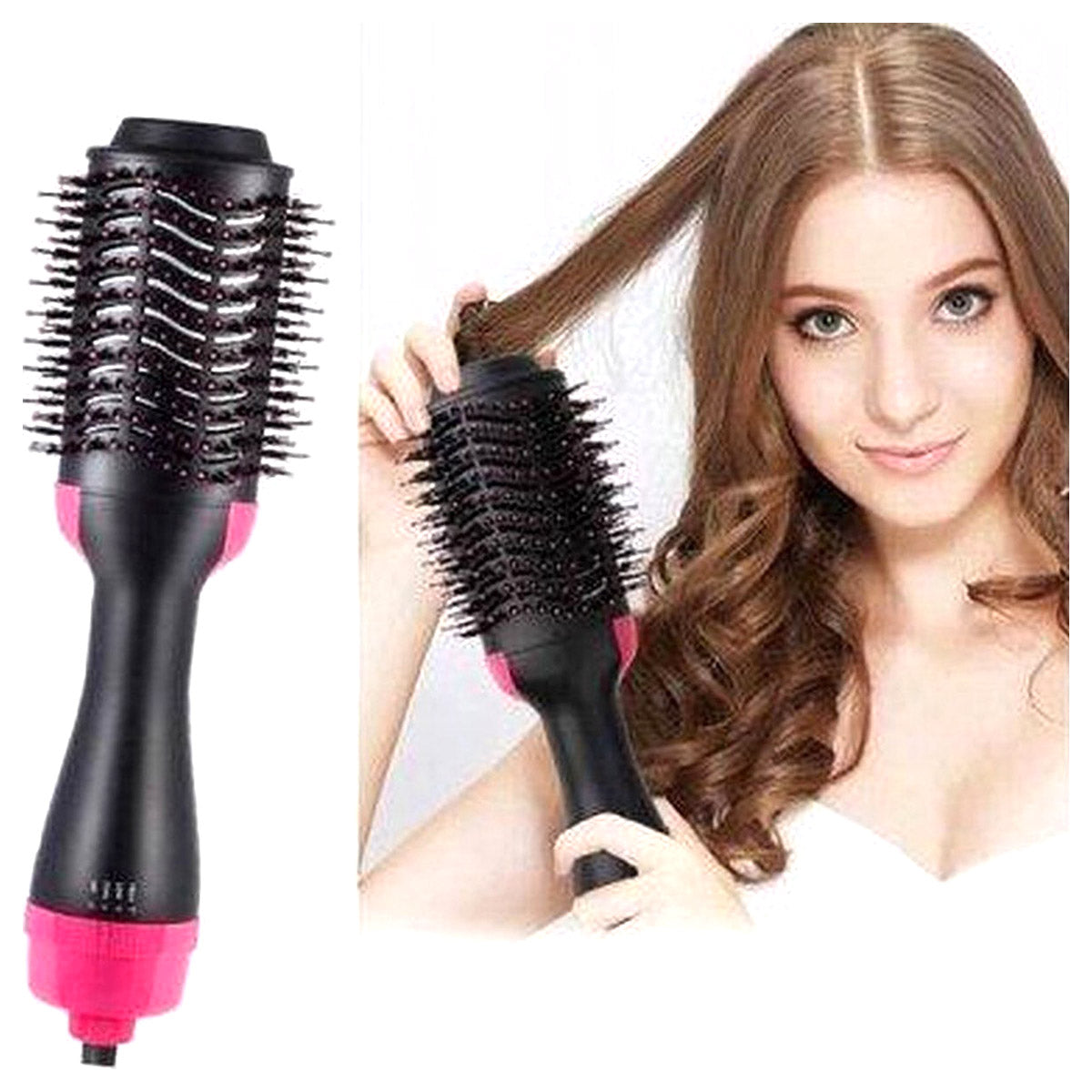 Borstel - Föhn - Föhnborstel - Krulborstel - Haarborstel - Haardroger - Stijlborstel - Magic Brush - Hetelucht Borstel - Haar Styling - Zwart/Roze - Ariko