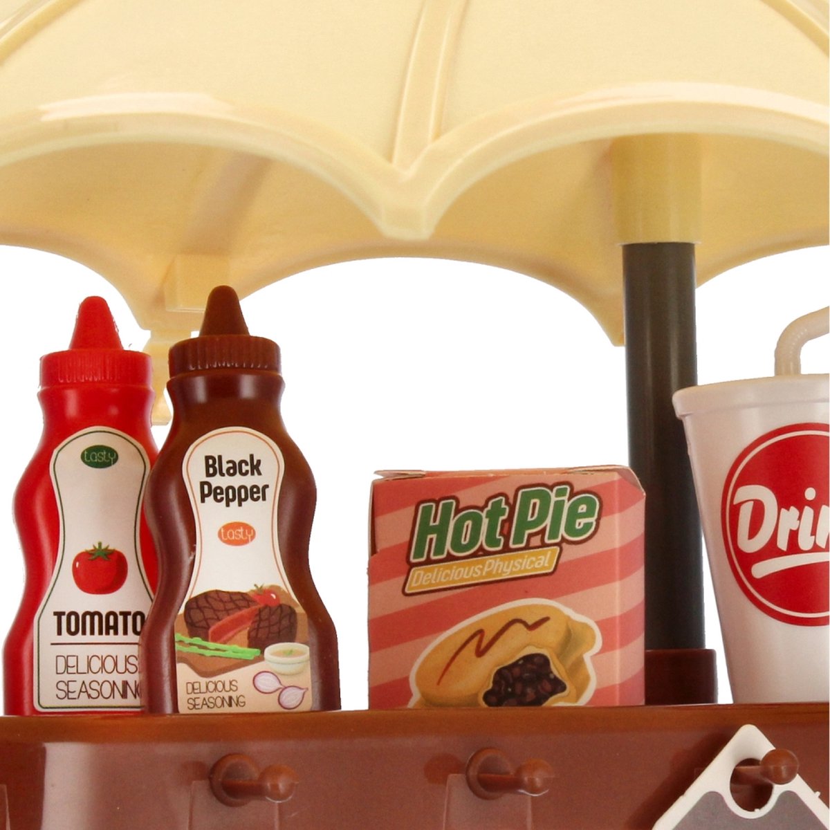<tc>Ariko</tc>  Toy Suitcase Fast-food shop 58 pieces - hamburgers, popcorn, sauces, tongs and much more - handy take-along suitcase