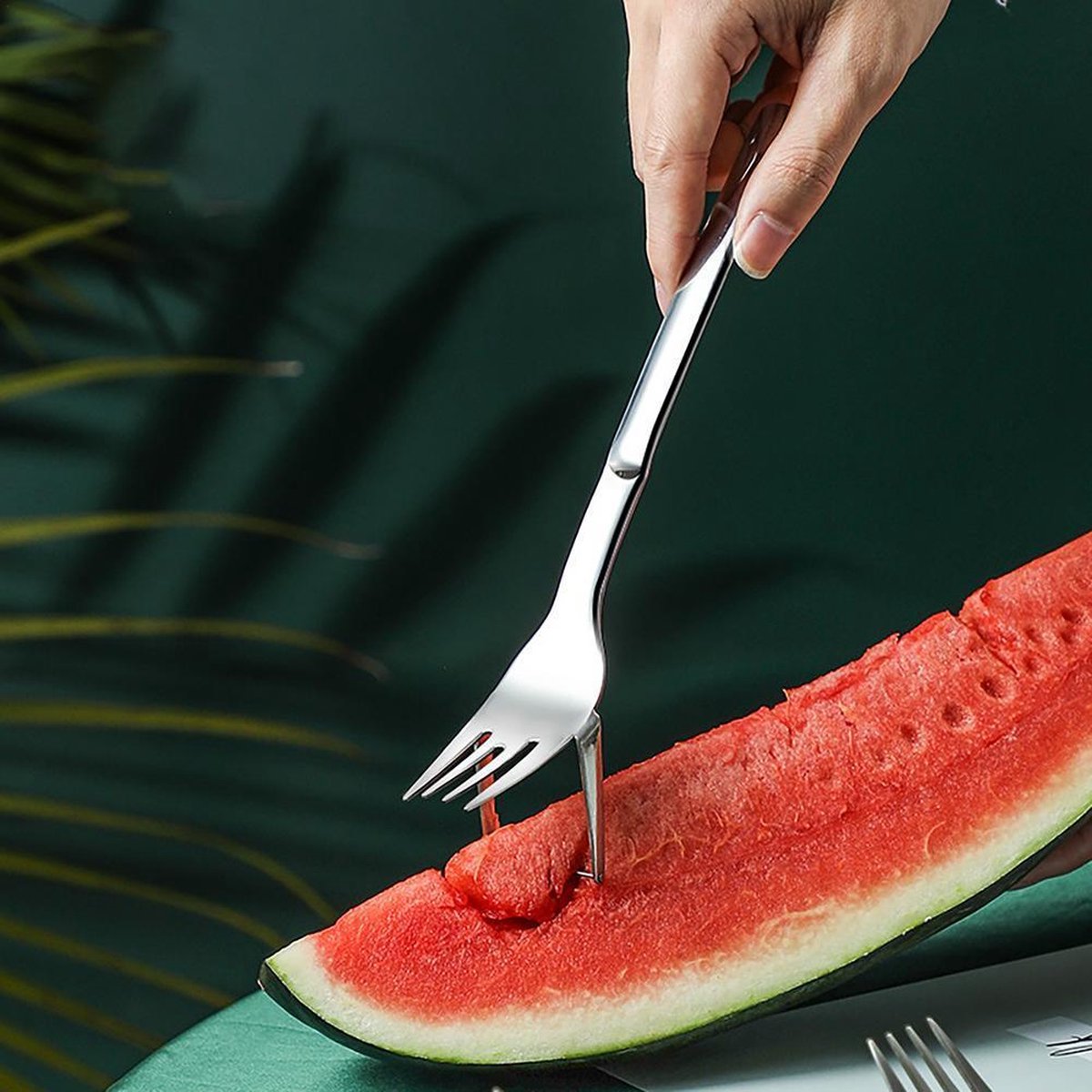 Ariko RVS Watermeloen Snijder en Vork | Meloensnijder | Meloen bestek | Dessert vork | Watermeloen | Meloen snijden | RVS
