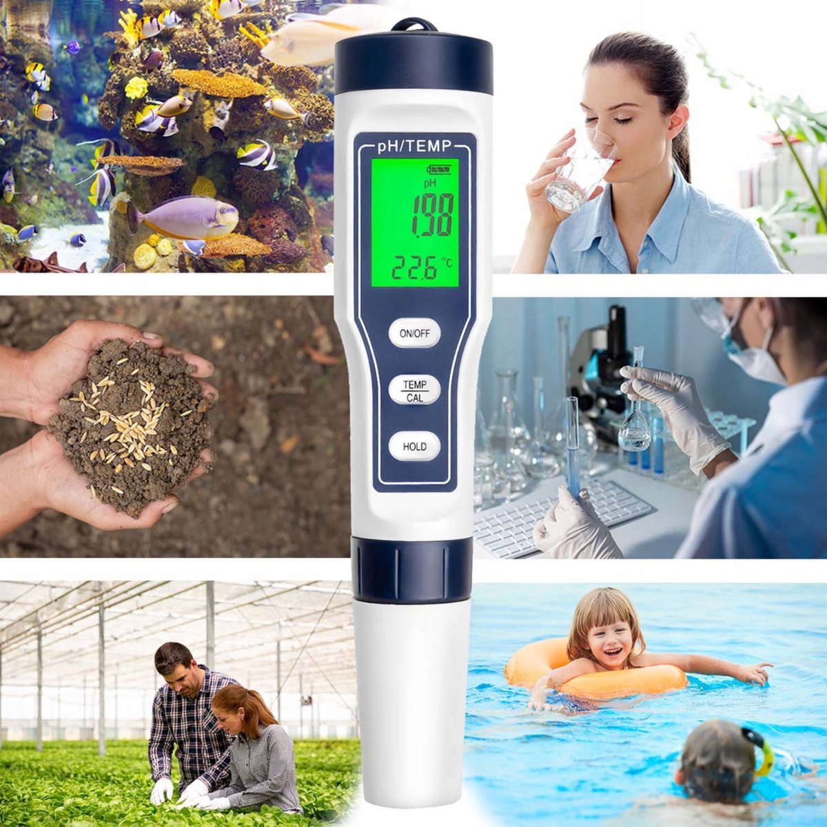 Ariko Digitales PH-Meter - Thermometer - Wassertester - Wasserdicht - Inkl. Batterien