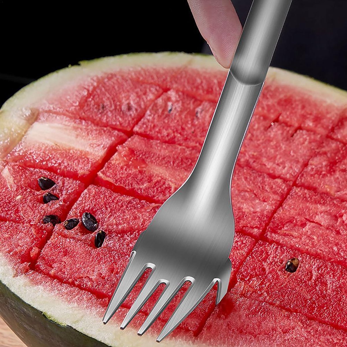 Ariko Wassermelonenschneider und -gabel aus Edelstahl | Melonenschneider | Melonenbesteck | Dessertgabel | Wassermelone | Melone schneiden | rostfreier Stahl