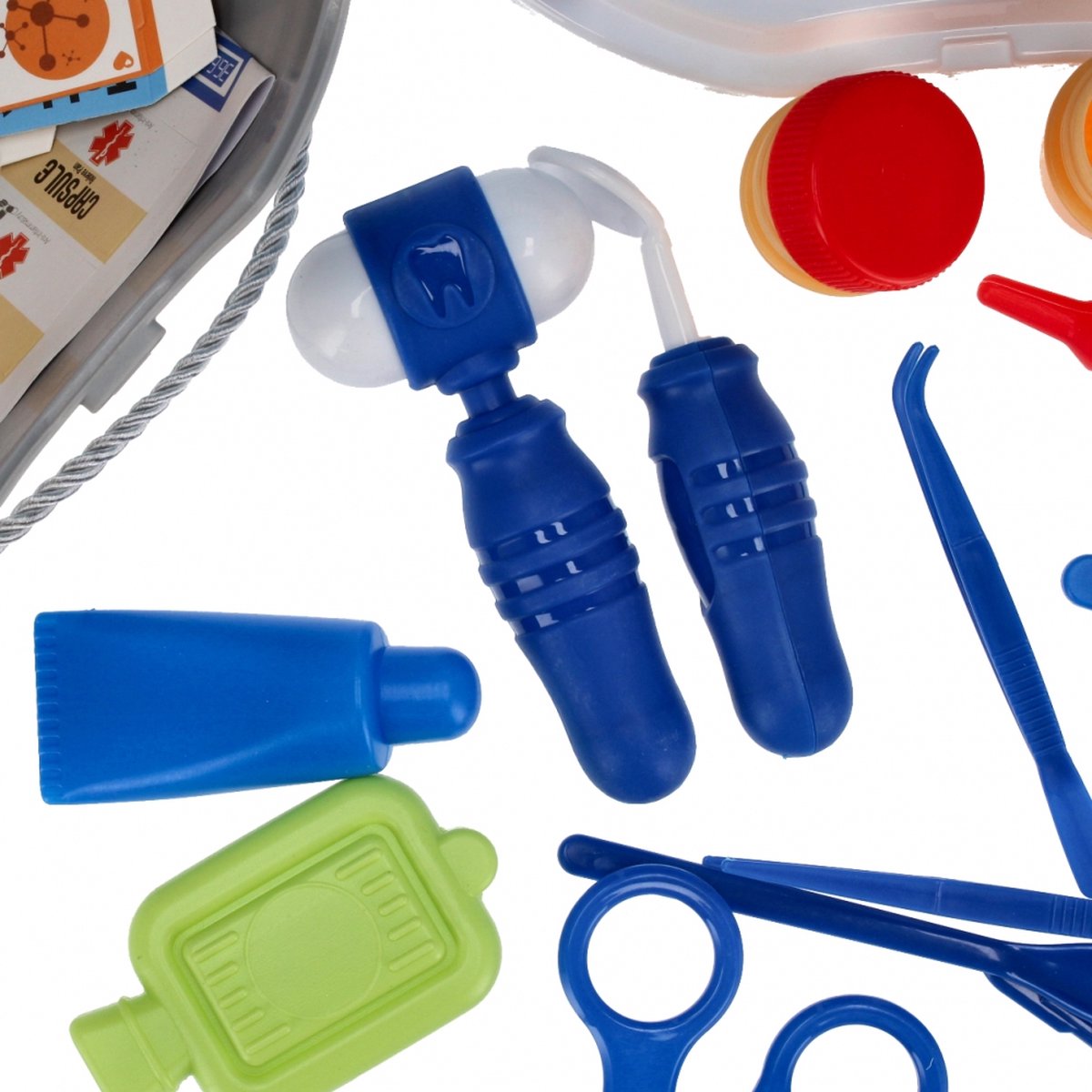 Ariko Spielzeugwagen Doctor 40 Teile - Blutdruckmessgerät, Schere, Medikamente, Untersuchungsutensilien und vieles mehr - praktischer Koffer mit Rollen