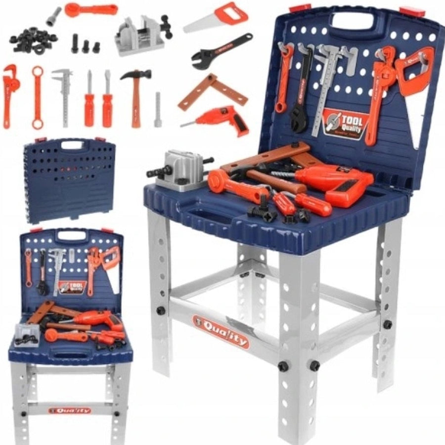 Ariko XL Werkbank voor kinderen – speelgoed – met werkende boormachine - in handige meeneem koffer - met accessoires - 67 delig - 70cm hoog - Inclusief 2 x Philips AA batterijen