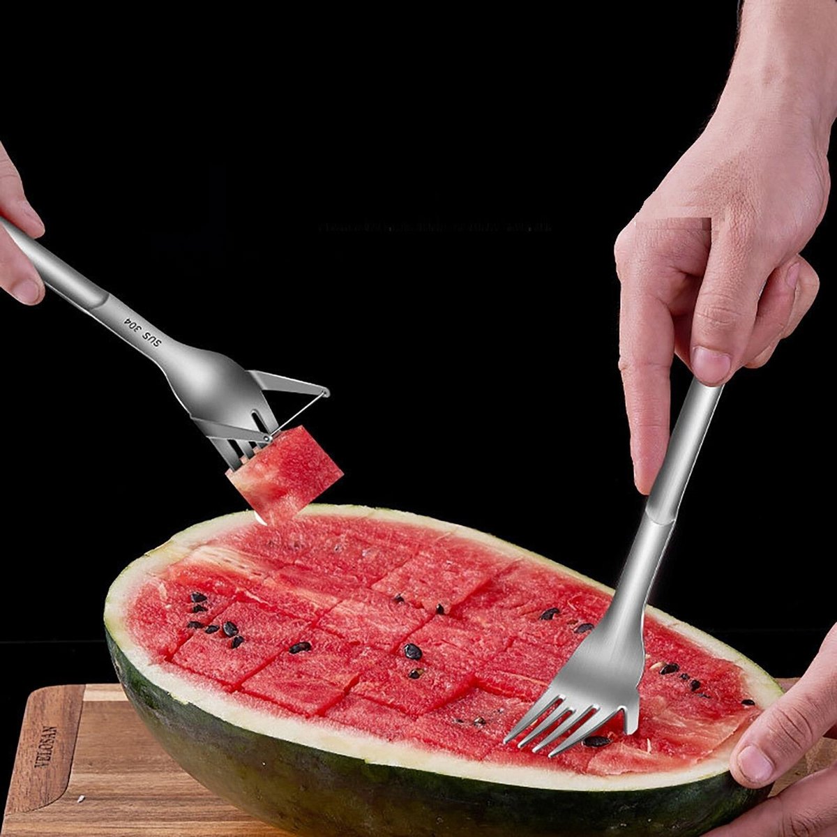 Ariko RVS Watermeloen Snijder en Vork | Meloensnijder | Meloen bestek | Dessert vork | Watermeloen | Meloen snijden | RVS