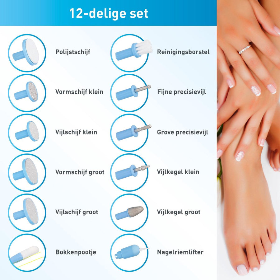 Set voor Manicure en Pedicure - Draadloos - Handspa - Nageldroger - 12 Accessoires - Ariko