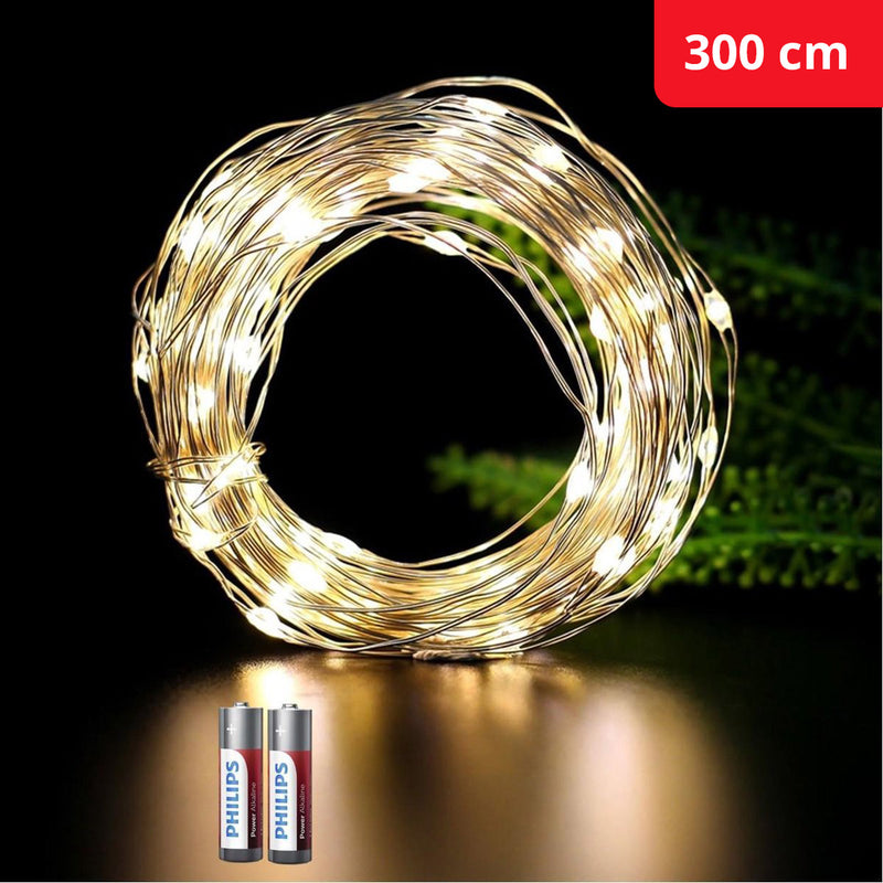 Ariko 30 led 3 meter Warm-wit kleuren kerstverlichting op batterijen , inclusief 2 stuks Philips batterijen