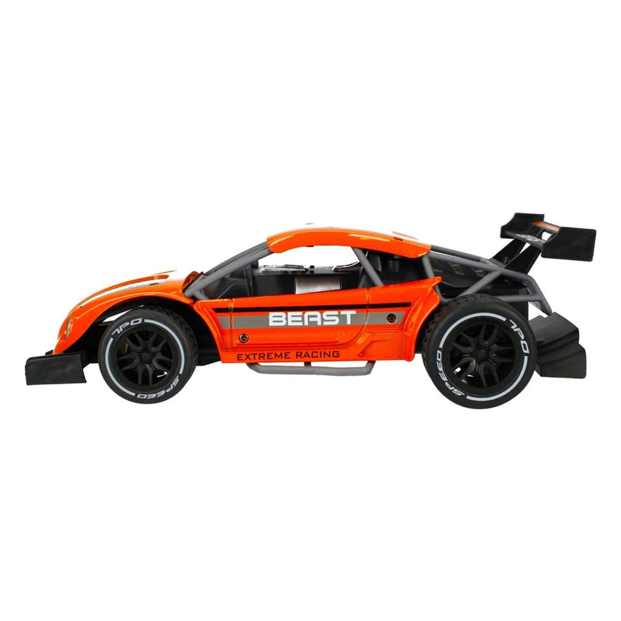 Ariko RC metalen raceauto - rubberen banden - zware oplaadbare accu en motor - 15 km per uur - 1:16 - inclusief 2 x Philips AA batterijen - oranje