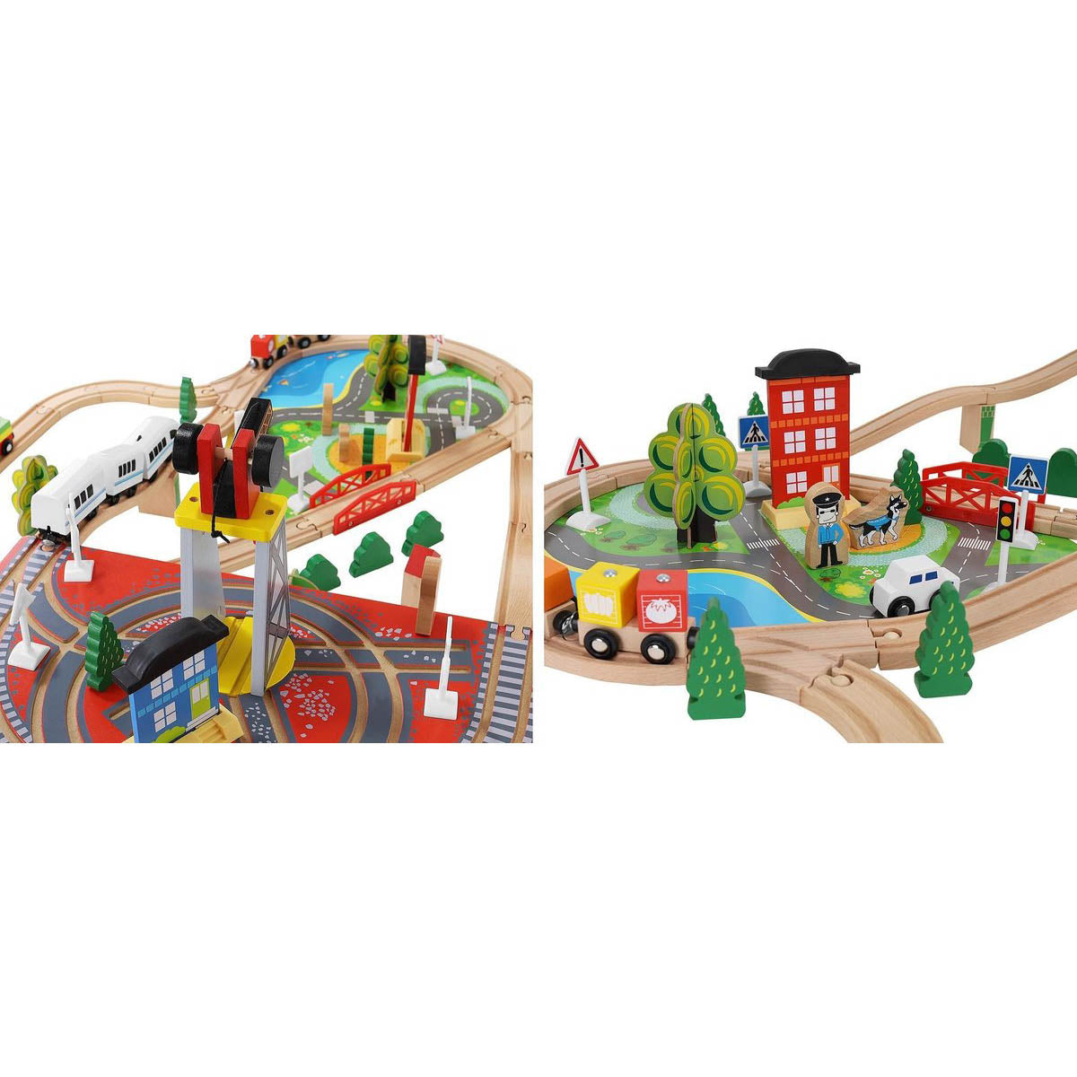 XXL Elektrische Houten Treinbaan Set - Set Met Elektrische Trein Met Locomotief - Speelgoedtrein Spoorbaan Rails - Spoorweg Treinset Electrisch - Treinset - 88-Delig - 330 Centimeter - Ariko