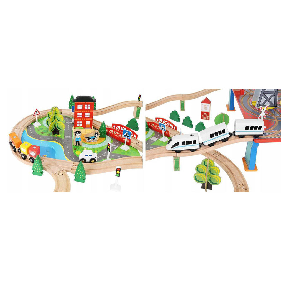 XXL Elektrische Houten Treinbaan Set - Set Met Elektrische Trein Met Locomotief - Speelgoedtrein Spoorbaan Rails - Spoorweg Treinset Electrisch - Treinset - 88-Delig - 330 Centimeter - Ariko