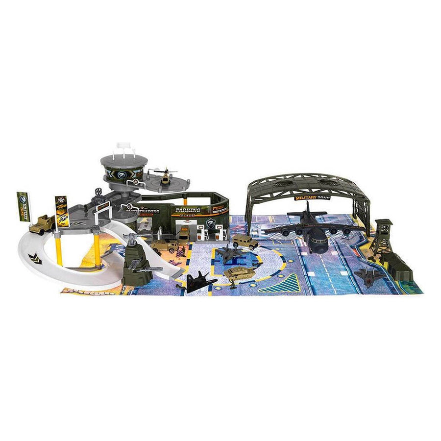 Ariko Luxe Special forces vliegveld | Militaire vliegbasis | Luchthaven Speelgoed set | met speelgoedkleed | Parking | Garage | Tankstation | 3 vliegtuigen | 1 helikopter | 1 legertank | 3 voertuigen