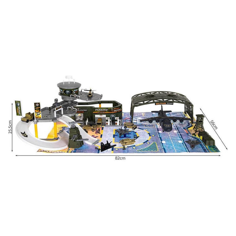 Ariko Luxe Special forces vliegveld | Militaire vliegbasis | Luchthaven Speelgoed set | met speelgoedkleed | Parking | Garage | Tankstation | 3 vliegtuigen | 1 helikopter | 1 legertank | 3 voertuigen