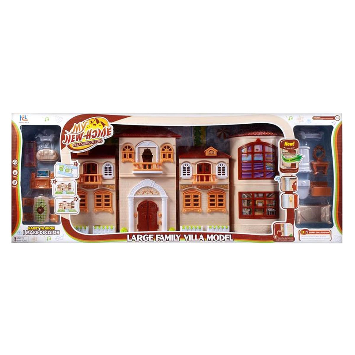 Ariko Dollhouse My New Home Villa Series - Spectacle de musique et de lumière - comprenant un dossier de jardin et des meubles de cuisine et de chambre - avec 2 piles AA de Philips