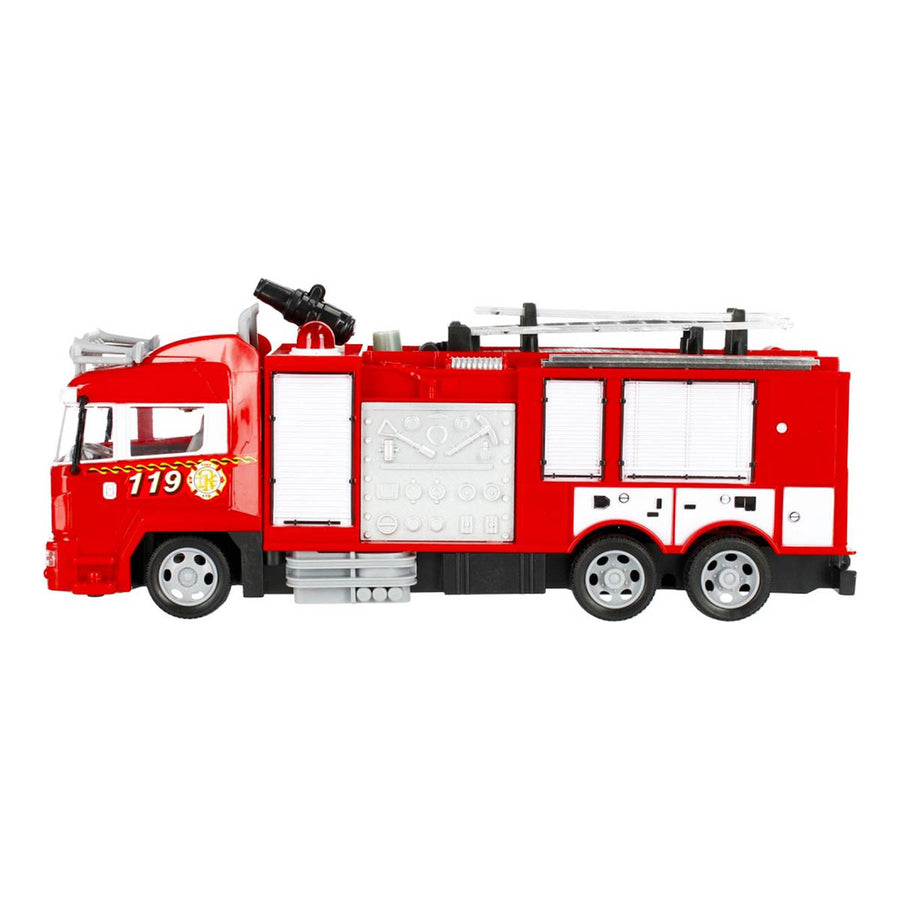 Ariko Voiture de pulvérisation d'eau des pompiers RC - avec télécommande - Le camion de pompiers pulvérise de l'eau réelle et des effets de lumière - Voiture de pulvérisation - Comprend une batterie et 2 piles AA Philips