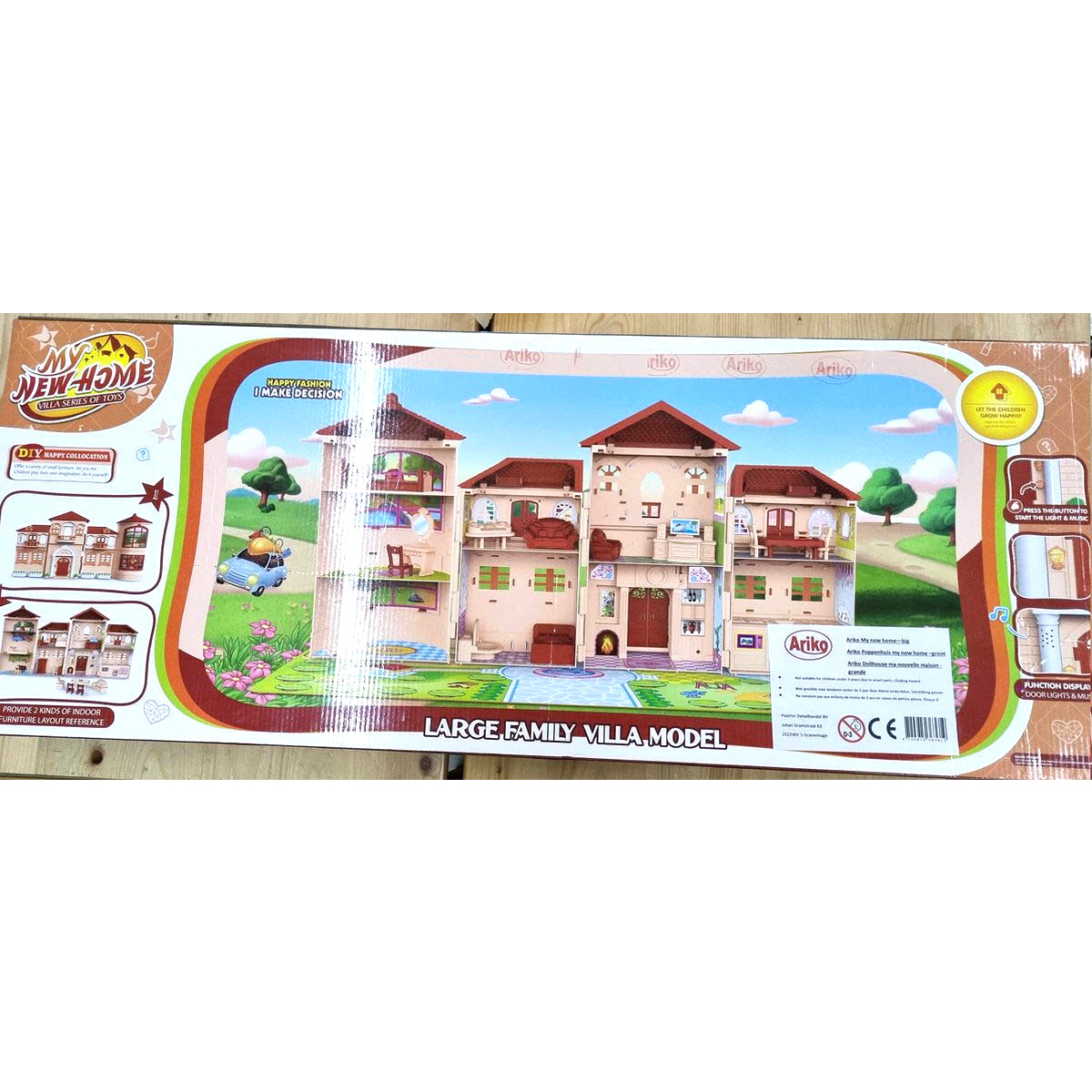 <tc>Ariko</tc> Poppenhuis My New Home Villa Series - Music and Light show - including garden folder and kitchen and bedroom furniture - including 2 x AA batteries from Philips