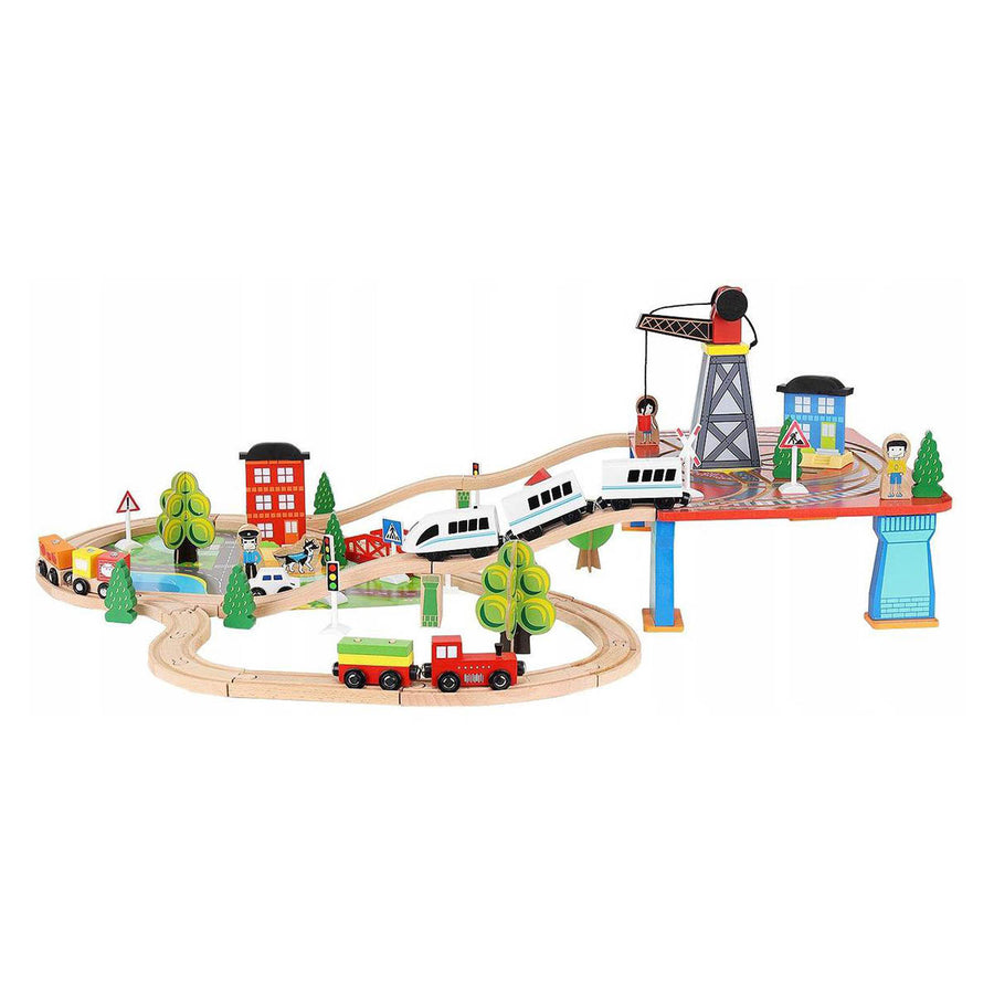 XXL Elektrische Houten Treinbaan Set - Set Met Elektrische Trein Met Locomotief - Speelgoedtrein Spoorbaan Rails - Spoorweg Treinset Electrisch - Treinset - 88-Delig - 330 Centimeter - Ariko