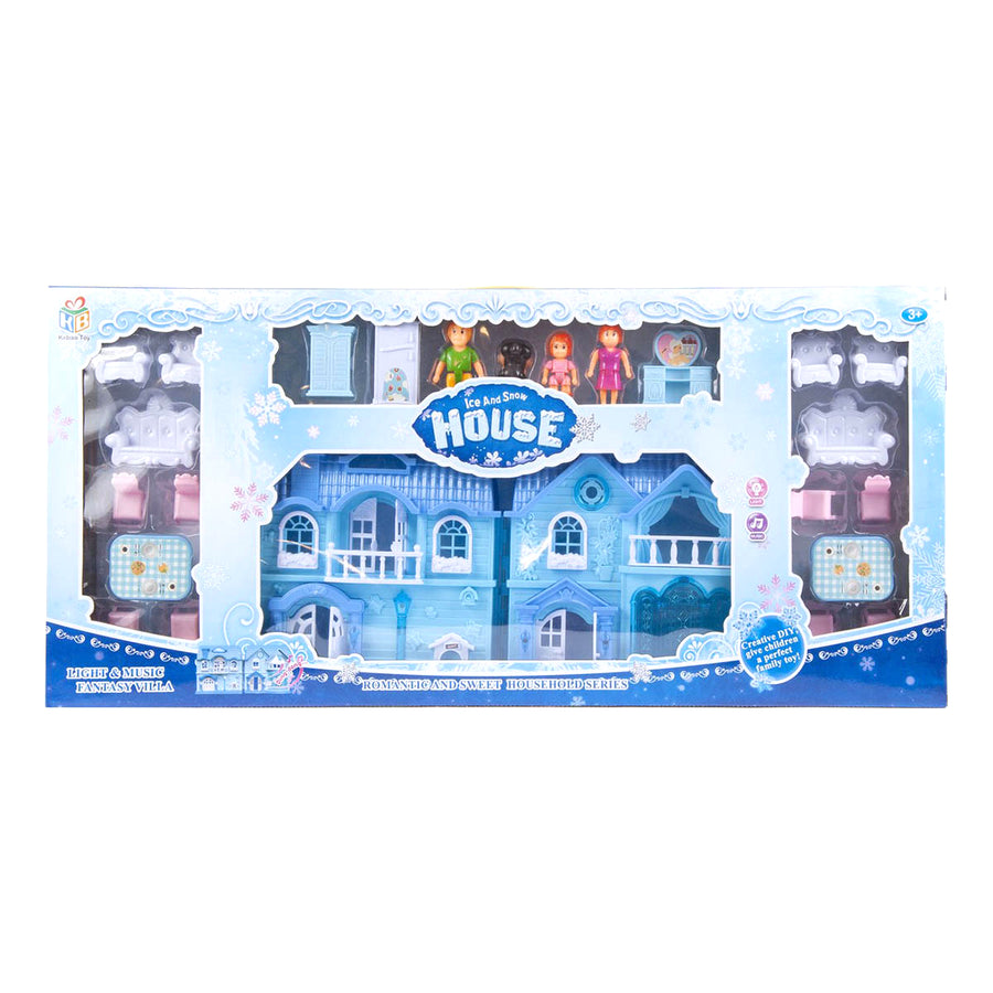 Ariko Poppenhuis My New Home Snow and Ice Series - Groot - Muziek en Licht show - inclusief tuinmap en keuken en slaapkamermeubels - inclusief 2 x AA batterijen van Philips