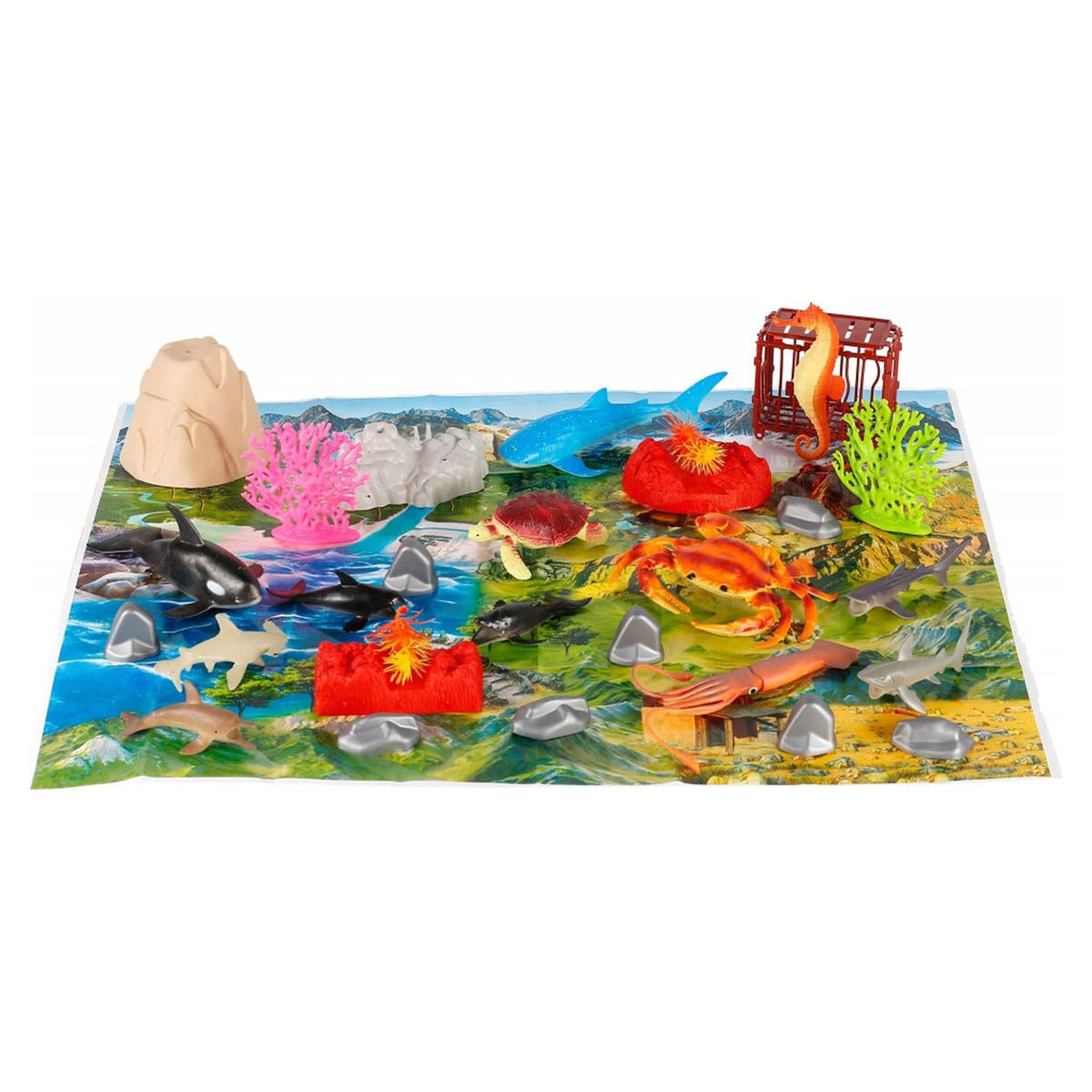 Ariko Ensemble de jeu Sea Creatures - Idéal pour les enfants - 30 pièces - Comprend un tapis de jeu