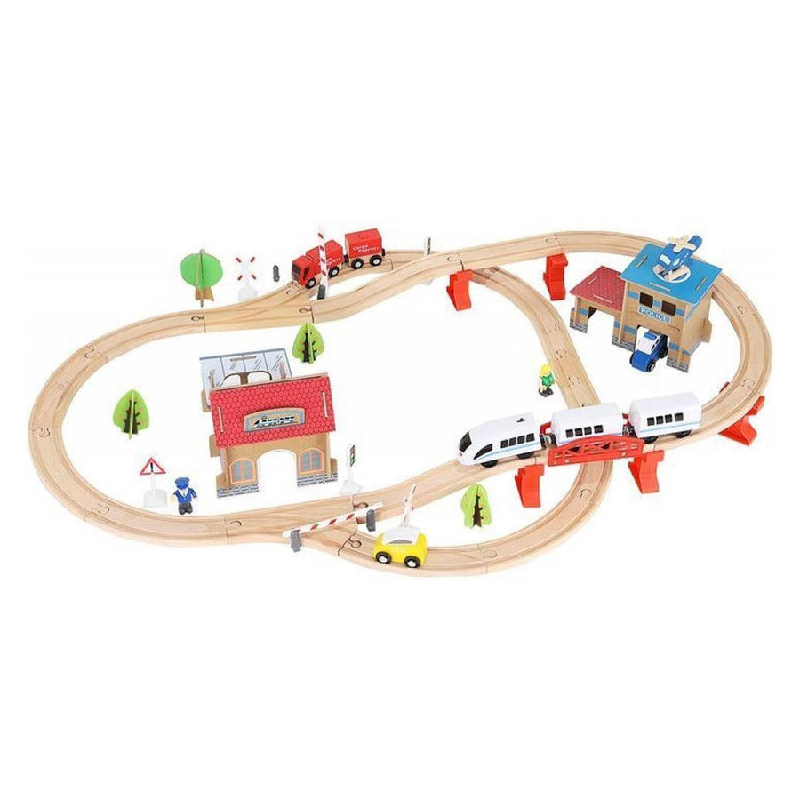 Houten Speelgoed Treinset 89 delig met Elektrische Trein - Treinspeelgoed - Ariko
