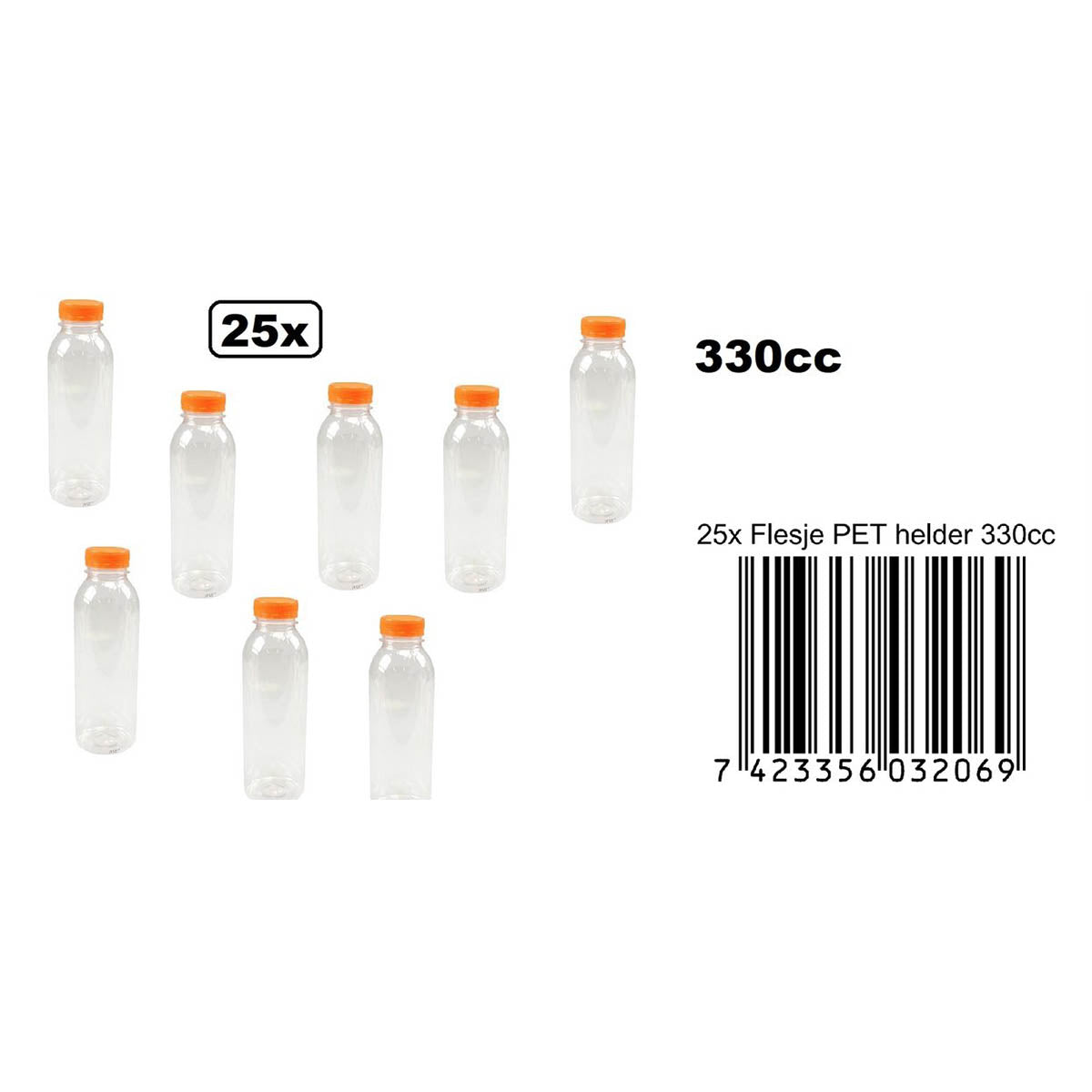 25x Flasche PET klar 330cc mit orangefarbenem Verschluss - trinken Sie Orangensaft Cola Säfte Getränke