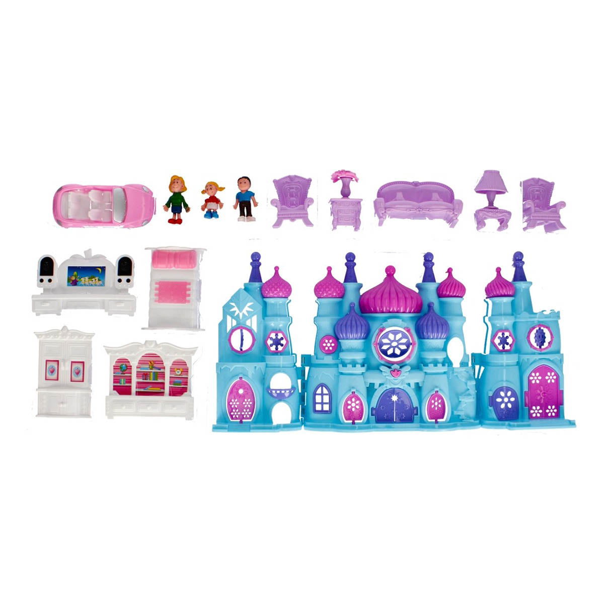 Ariko XXL Prinsessen kasteel met licht en geluid - met meubels, poppetjes en een auto - incl 3 x LR44 batterijen