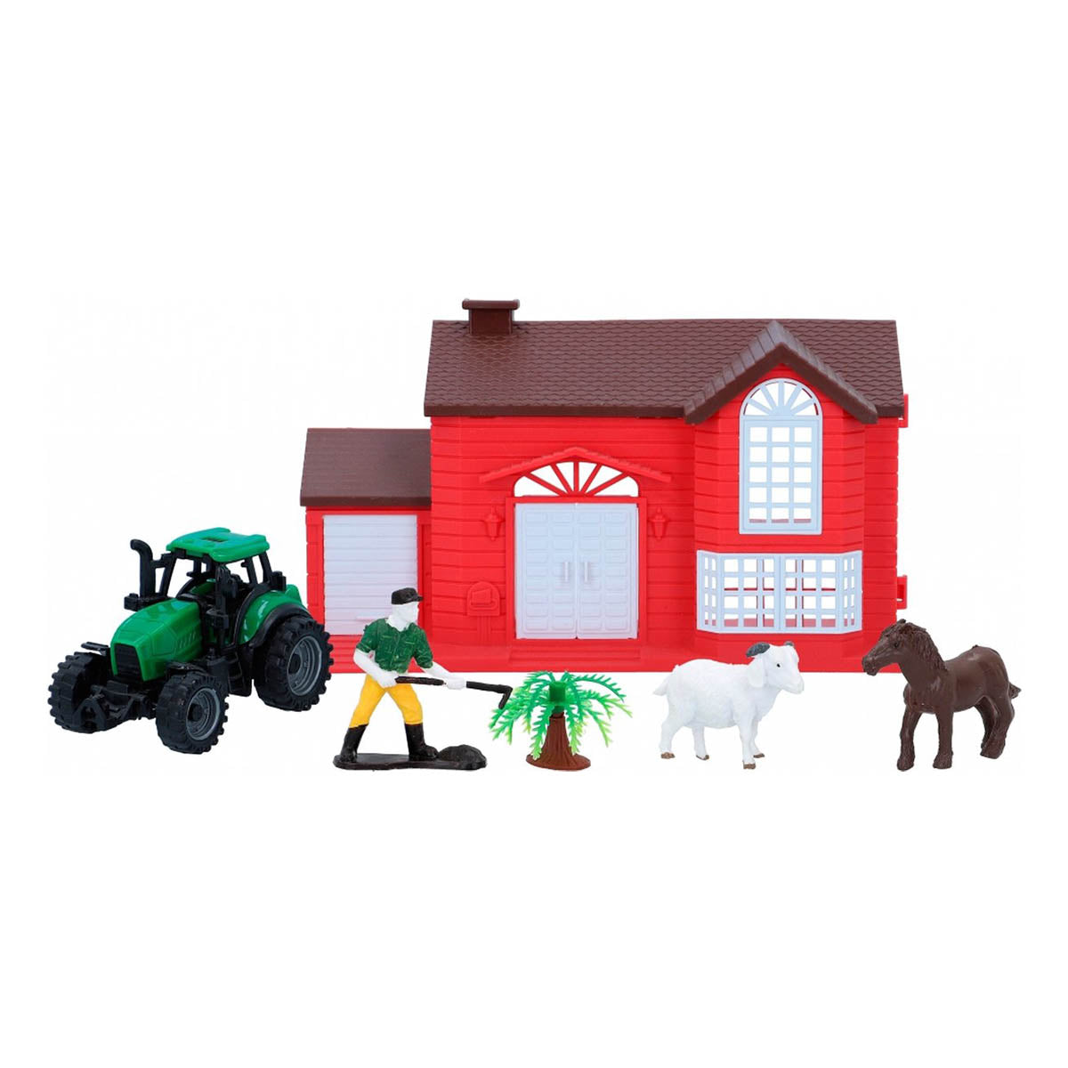 <tc>Ariko</tc>  Jeu de ferme - 6 pièces - avec ferme, tracteur, fermière, mouton et poney