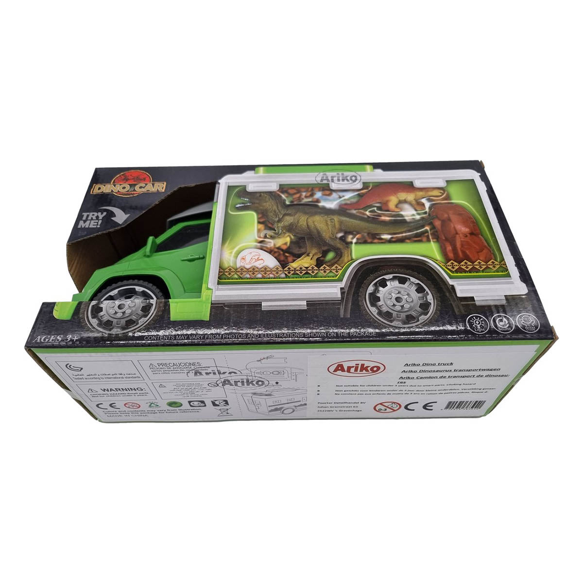 Ariko Camion de transport Dino - avec 5 x dinosaures - 2 x œuf de dinosaure - Diverses décorations - Piles incluses