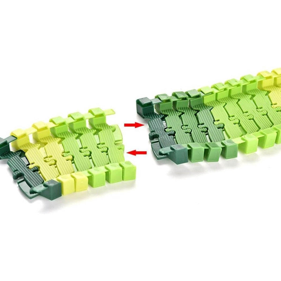 Ariko Autobaan met Dinosaurussen | Racebaan jungle | met dino's | dinosaurus baan | flexibele racebaan | 6 verschillende racebanen | met militair voertuig | inclusief batterijen