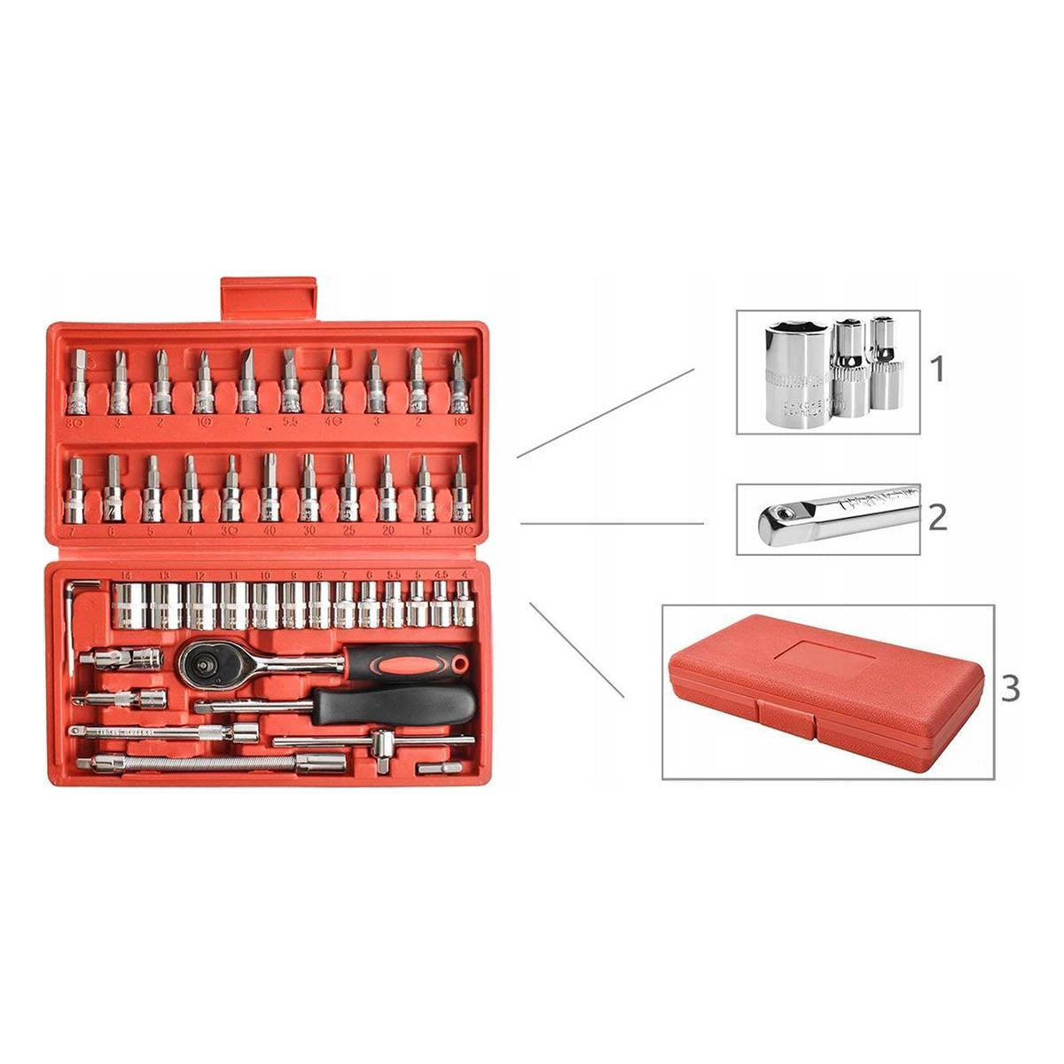 <tc>Ariko</tc> Professional Socket wrench set - 46 Piece - Socket Set - Incl storage box
