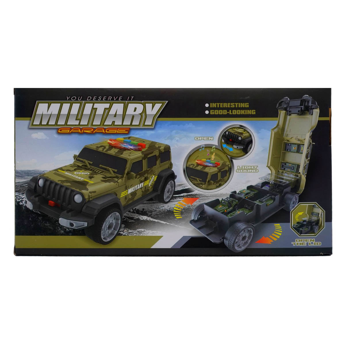 Ariko Voiture de garage militaire - Véhicule jouet - Mini véhicules inclus - Avec lumière et son