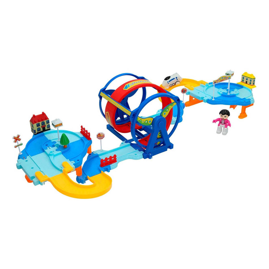 Ariko Treinbaan met looping - met huisjes - verkeersborden - hekjes en poppetjes - 50 delig - inclusief 1 x AAA batterij