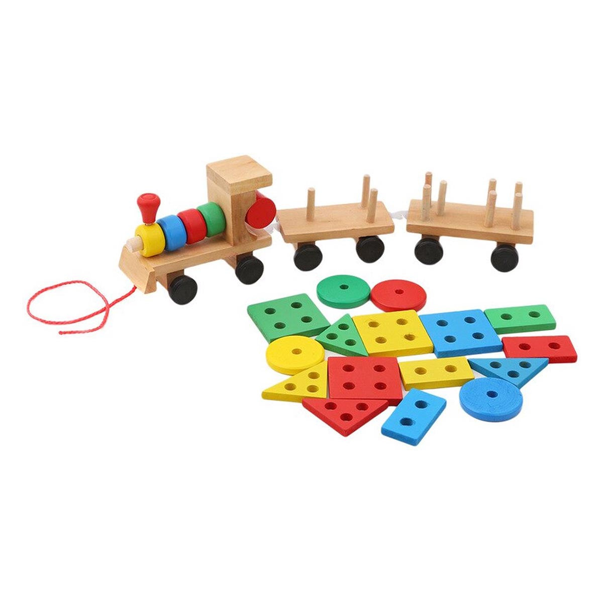 Ariko XL Houten Trein met blokken en vormen - Blokkentrein - Speelgoedtrein - Educatie met vormen en kleuren -