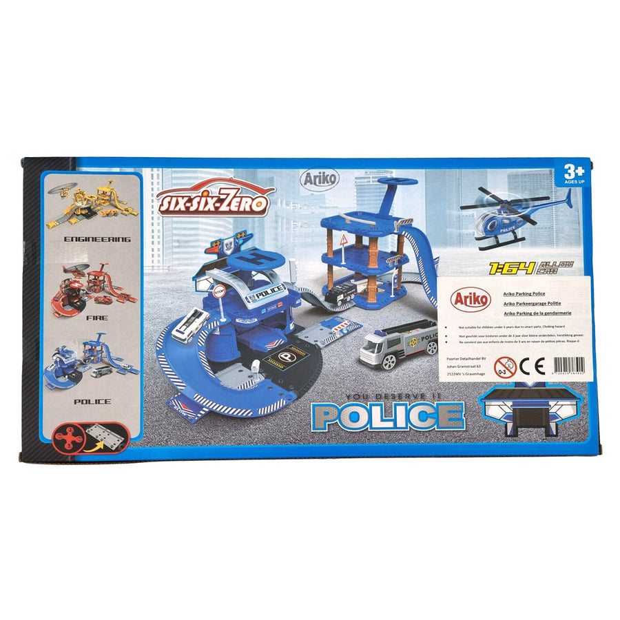 Ariko Parkeergarage Politie - Met Helikopter, Waterspuitauto en andere diverse stoere auto's - 1:64