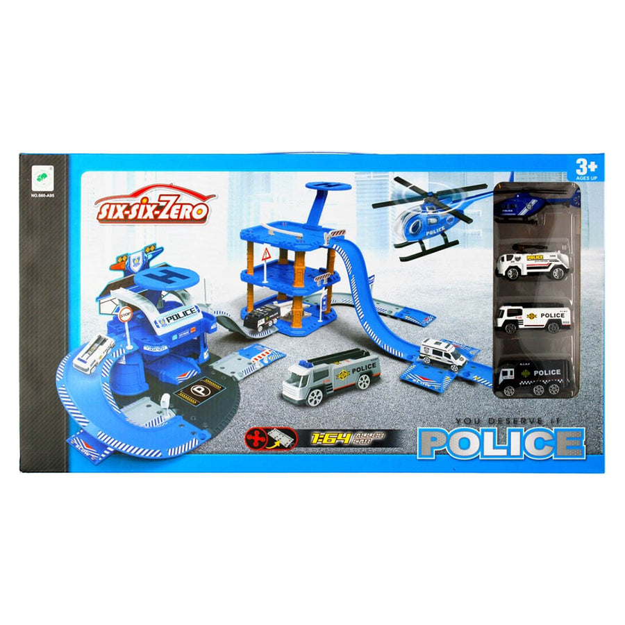 Ariko Parkeergarage Politie - Met Helikopter, Waterspuitauto en andere diverse stoere auto's - 1:64