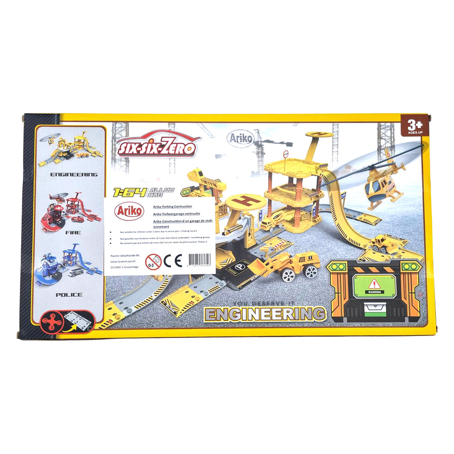 Ariko Parkeergarage Contructiewagen - Bouwplaats - Met graafmachine, bakwagen, helikopter, kraan en tankstation - 1:64 -