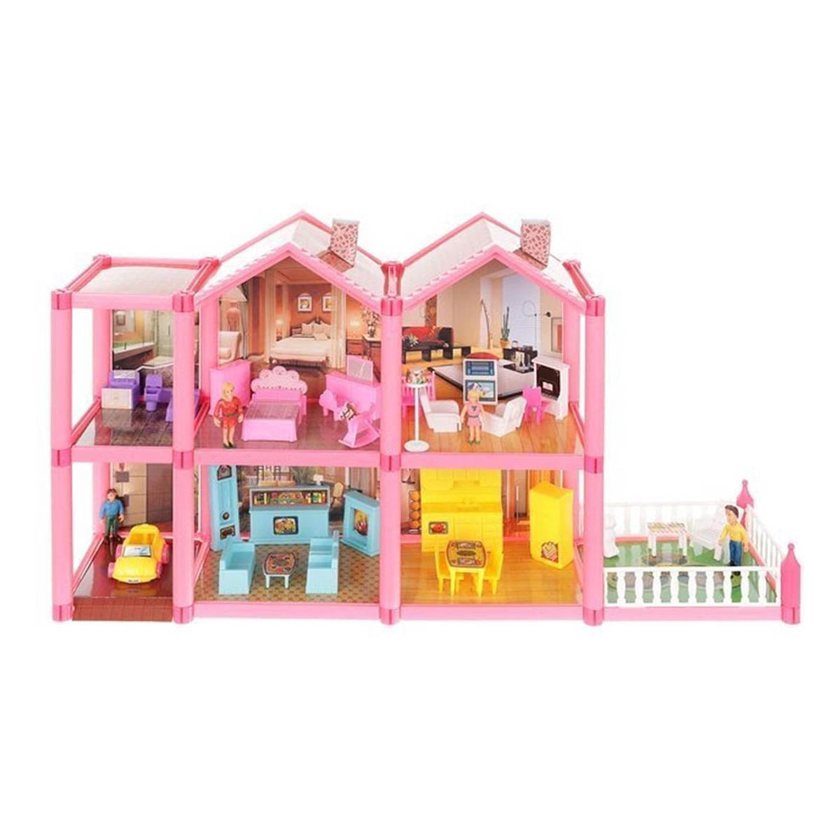 Ariko Maison de poupée XL | Maison de rêve | 6 pièces et terrasse | 136 pièces entièrement meublées avec 4 poupées et 1 chien
