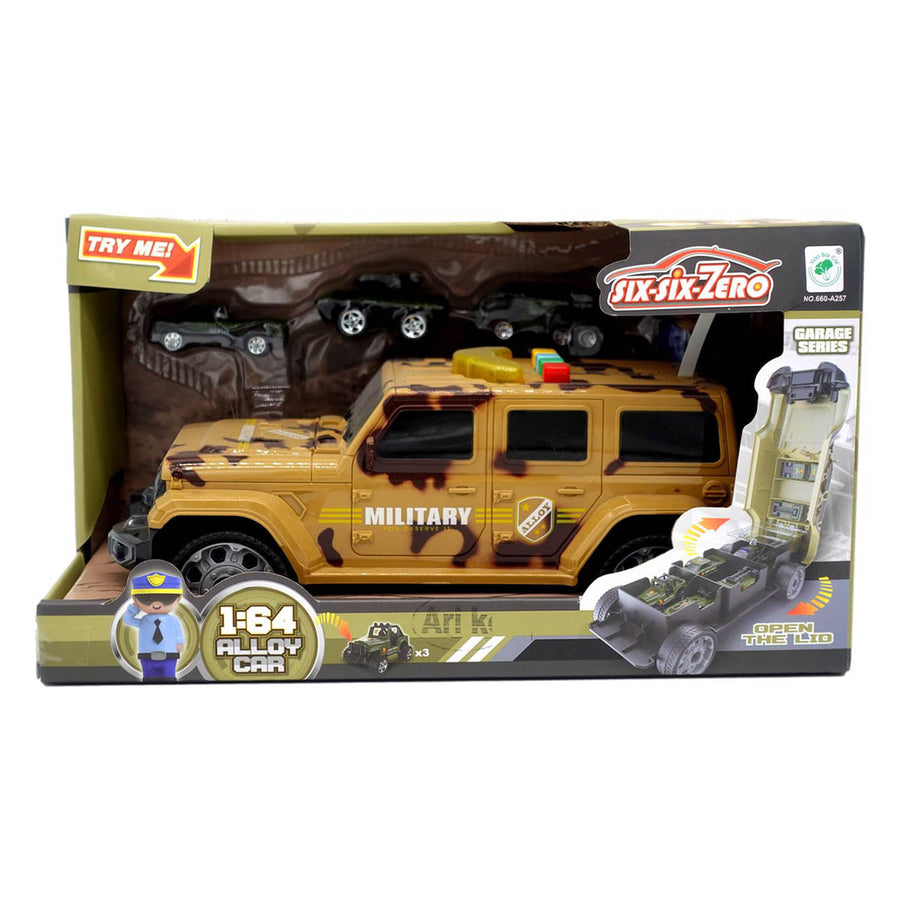 Ariko Militaire Garage Auto - Speelgoed voertuig - Incl mini voertuigen - Met licht en Geluid