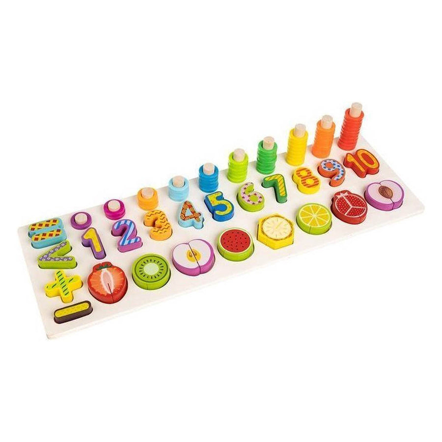 Ariko Educatief Houten 4-in-1 Cijfer en fruit Puzzel + Getallen Rekenpuzzel + Vormenpuzzel + Kleuren – Tellen en stapelen – Early Education Toy