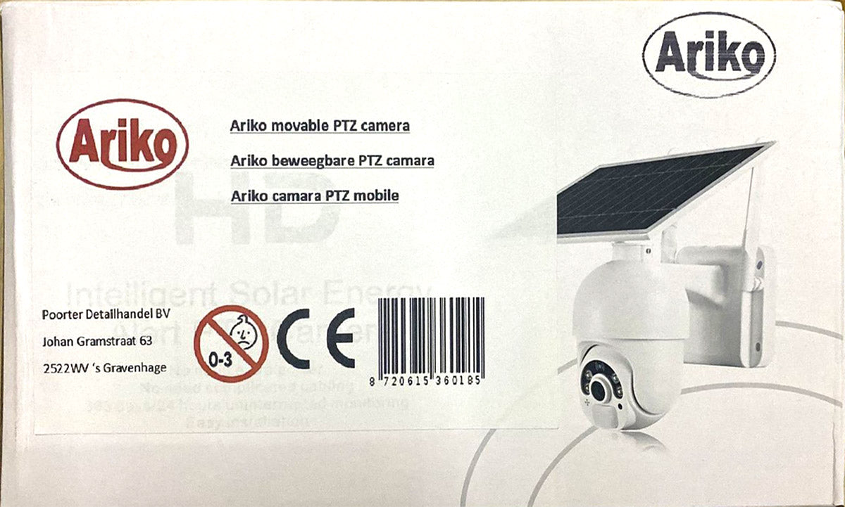 Ariko Bewegliche PTZ-Kamera 2 MP mit Solarpanel und 4G - mit Audio - Personentracker - Niederländisches Handbuch und Support