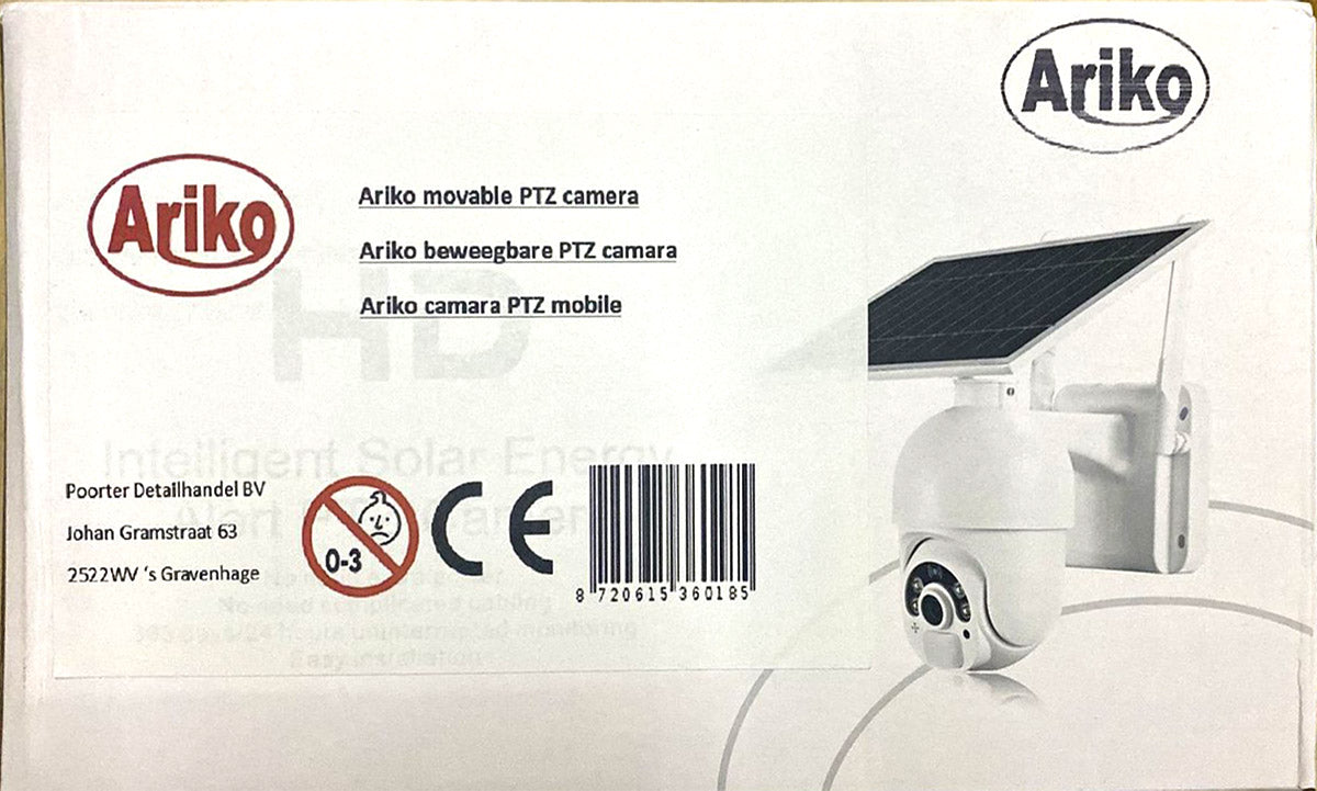 Ariko Beweegbare PTZ Camera 2mp met Zonnepaneel en Wifi - met Audio - Persoon volger - Nederlandse handleiding en ondersteuning