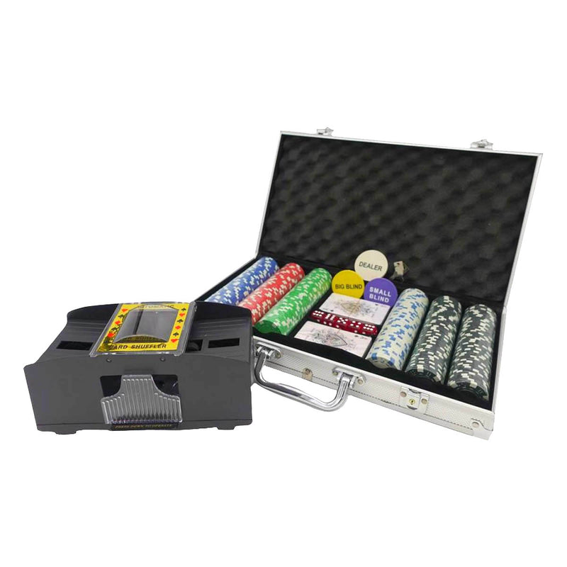 Ariko Deluxe Pokerset - Met Kaart Schudmachine - Aluminium Koffer - Pro Poker Set Met 300 Chips & Poker Kaarten - Pokerkoffer