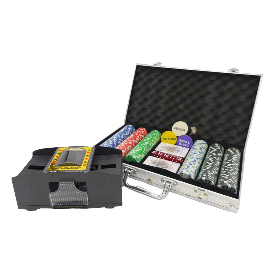 Ariko Deluxe-Pokerset – Mit Kartenmischer – Aluminiumkoffer – Profi-Pokerset mit 300 Chips und Pokerkarten – Pokerkoffer