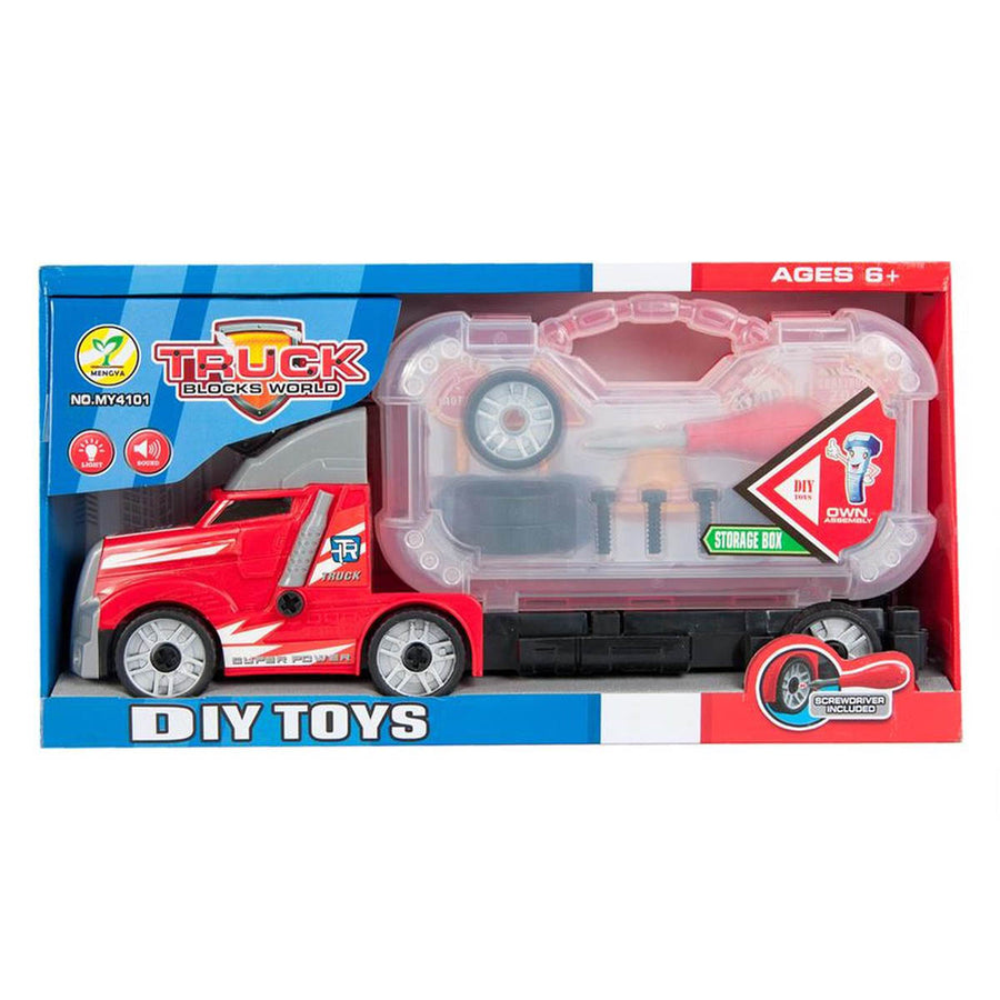 <tc>Ariko</tc> Truck with tool box - with light and sound - tinker with your truck yourself - with traffic signs, cones, spare wheel and tools - including batteries