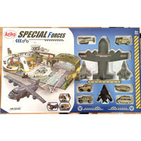Thumbnail for Ariko Luxe Special forces vliegveld | Militaire vliegbasis | Luchthaven Speelgoed set | met speelgoedkleed | Parking | Garage | Tankstation | 3 vliegtuigen | 1 helikopter | 1 legertank | 3 voertuigen