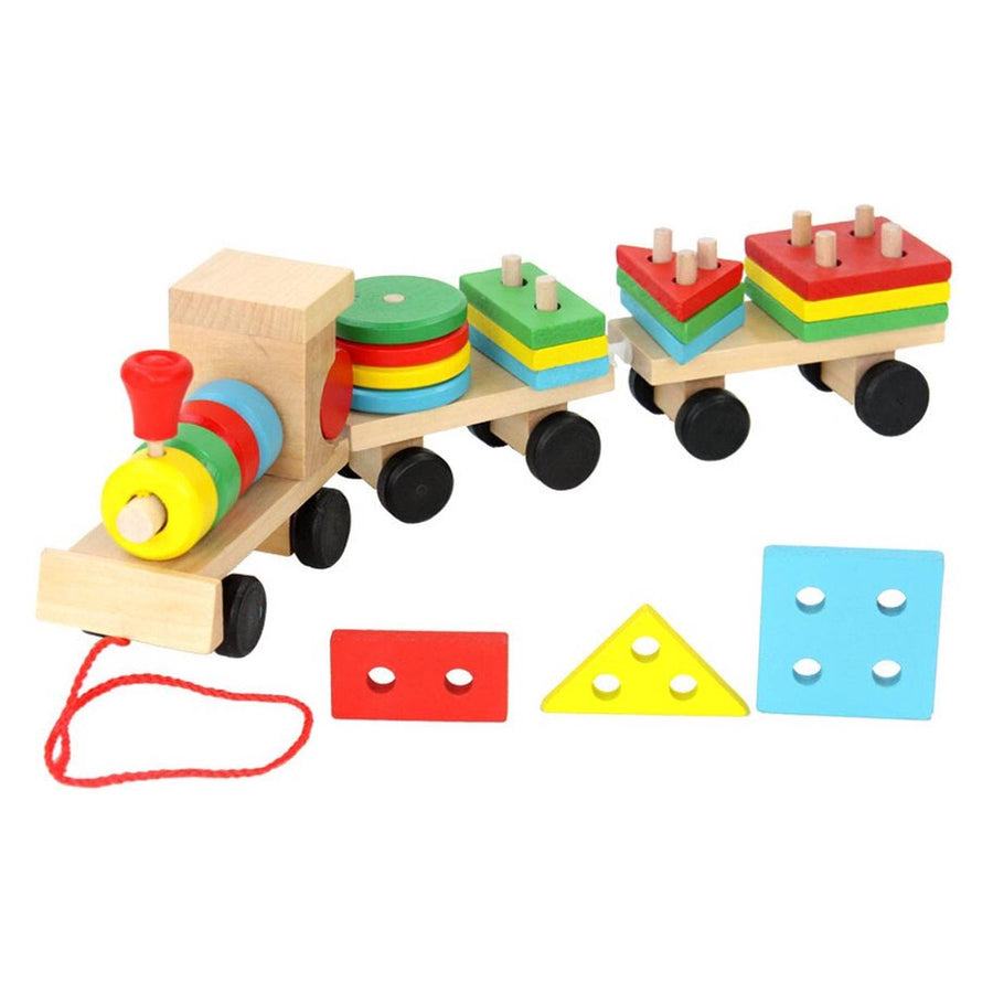 Ariko XL Houten Trein met blokken en vormen - Blokkentrein - Speelgoedtrein - Educatie met vormen en kleuren -