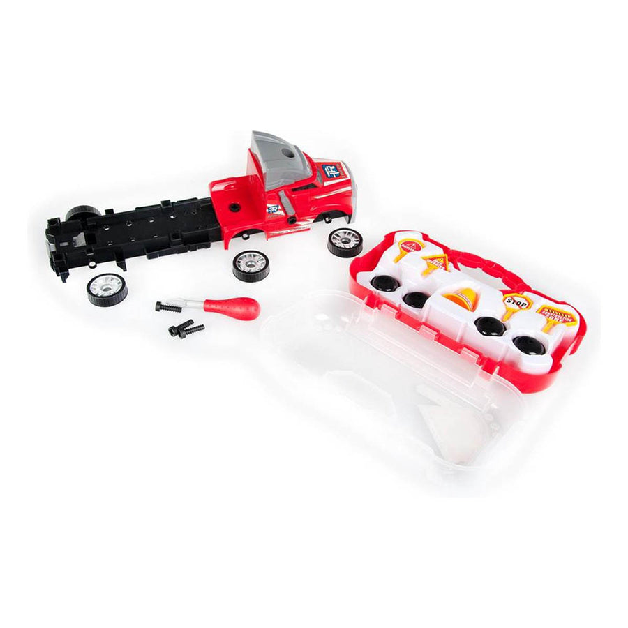 <tc>Ariko</tc> Truck with tool box - with light and sound - tinker with your truck yourself - with traffic signs, cones, spare wheel and tools - including batteries