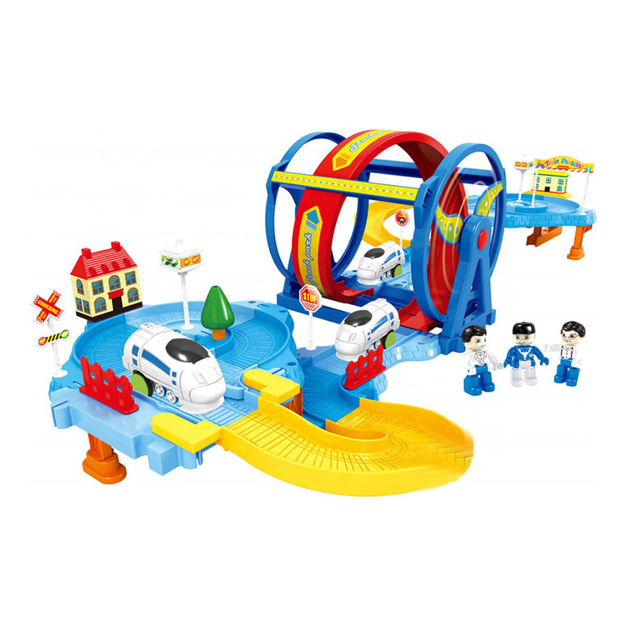 Ariko Treinbaan met looping - met huisjes - verkeersborden - hekjes en poppetjes - 50 delig - inclusief 1 x AAA batterij